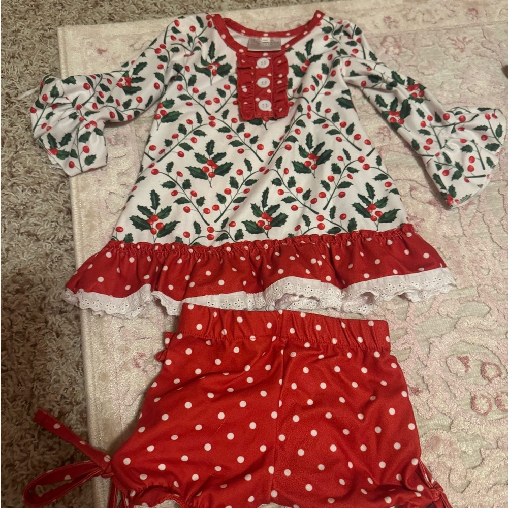 Red and White Baby Christmas Ruffle Bottom Pajamas